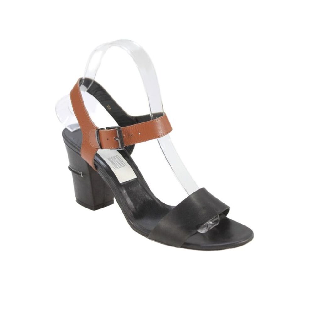 Jildor Womens Leather Ankle Strap Sandal Heels Brown Black Size 7
